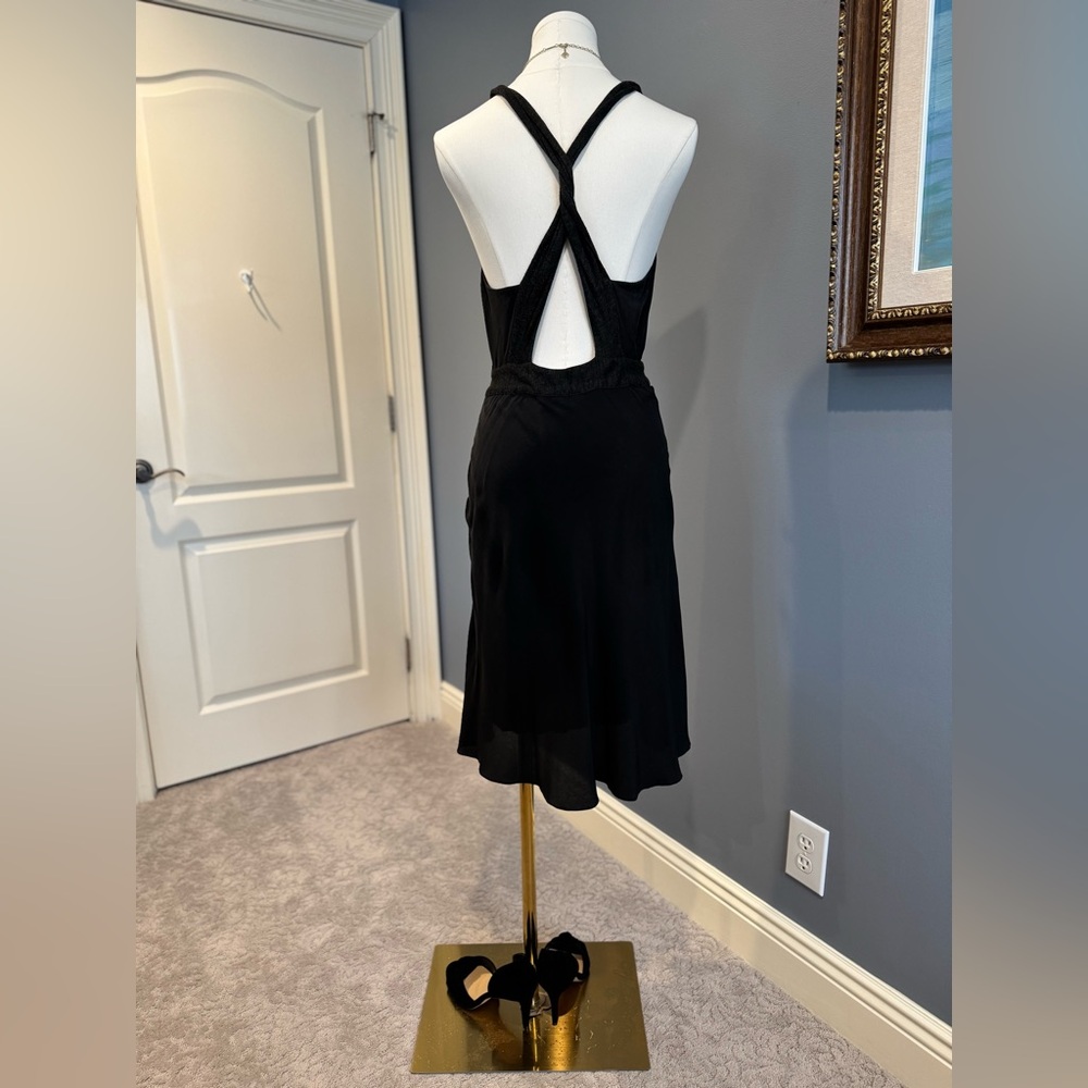 BURBERRY Size 4 Classy Black Silk dress with Charcoal Jersey trim! - Picture 5 of 7